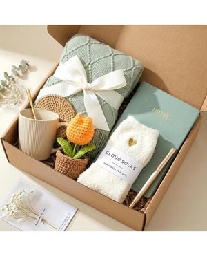 Danrong Crochet Tulip Gift Box Fleece Blanket Mug Socks Notebook Greeting Card Care Package - Metallic