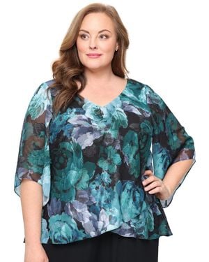 Alex Evenings Plus Size V-neck Pull-on Top - Blue