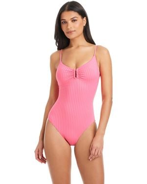 Sanctuary Refresh Ribbed V-neck One-piece Swimsuit - Pink