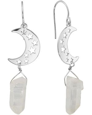 Macy's Or Mystic Quartz Silver Plated Half Moon Drop Earrings - White