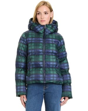 Sanctuary Hooded Plaid Cropped Puffer Jacket - Blue