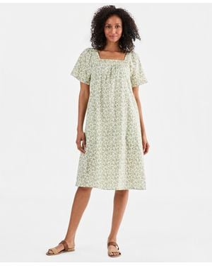 Style & Co. Printed Square-neck Midi Dress - White