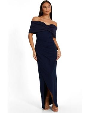 Quiz Bardot Scuba Crepe Contrast Front Wrap Maxi Dress - Blue