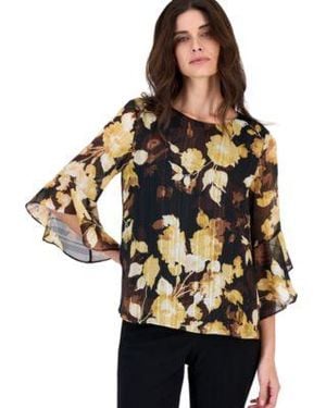 Kasper Floral Print 3 4 Length Ruffled Sleeve Chiffon Blouse - Multicolor