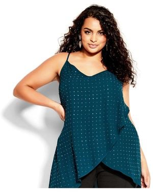 City Chic Hi Lo Shine Cami - Blue