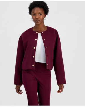 INC International Concepts Petite Lined Round-neck Poly-wool Blend Snap-front Jacket - Red