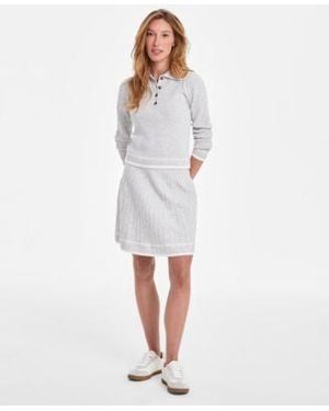 On 34th Tipped Long Sleeve Polo Sweater Tipped Knit Skirt Exclusively At Macys - White