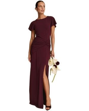 Six Stories Knot Panel Flutter Sleeve Stretch Dresses - Brown