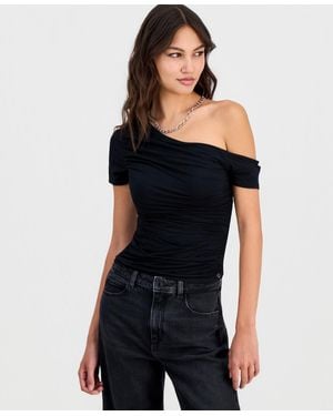 Guess Jaide Asymmetric Short-sleeve Shirring Top - Black