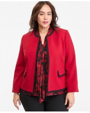 Kasper Plus Size Colorblock Collarless Blazer - Red