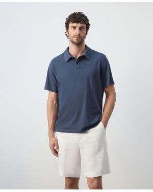 Mango Cotton Fine-knit Polo Shirt - Blue