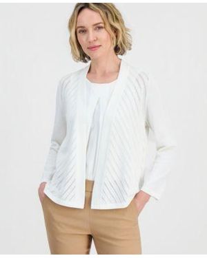 Kasper Pointelle Open Front Cardigan - White