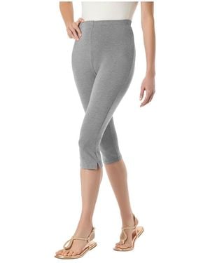 Woman Within Plus Size Within Stretch-cotton Knit Pull-on Capri leggings - Gray