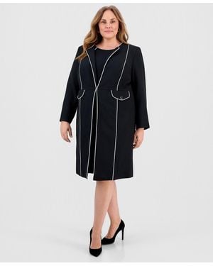 Kasper Plus Size Stretch Crepe Corded Topper Jacket - Black