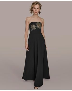 Donna Karan Strapless Floral Hot Fix Maxi Dress - Black