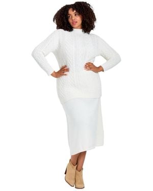 Avenue Plus Size Mock Neck Cable Sweater - White