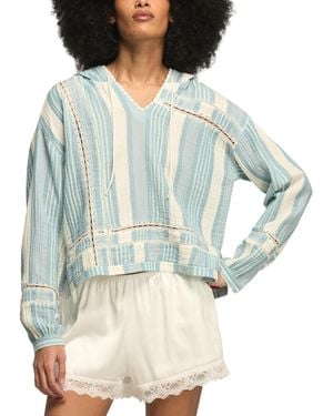 Lucky Brand Striped Lace Detail V-neck Hoodie - Blue
