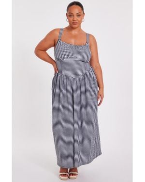 Quiz Gingham Drop Waist Maxi Dress - Blue