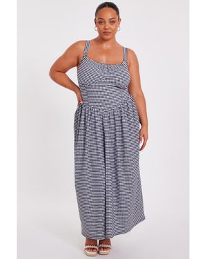 Quiz Gingham Drop Waist Maxi Dress - Blue