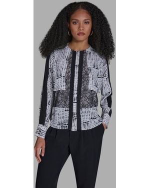 BCBGMAXAZRIA Printed Lace Crewneck Long-sleeve Top - Gray