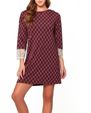 iCollection Diamond Pattern Ultra Soft Print Knit Sleep Shirt - Red