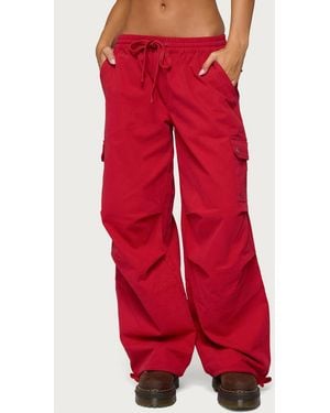Edikted Paskal Twill baggy Parachute Pants - Red