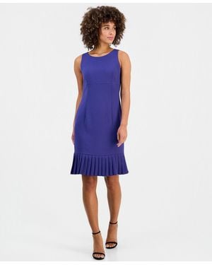 Kasper Crewneck Sleeveless Sheath Dress - Blue