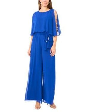 Msk Bar Sleeve Crew Neck Jumpsuit - Blue