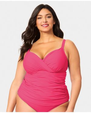 Anne Cole Plus Size Shirred Tankini Top - Pink
