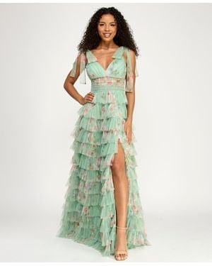 B Darlin Wide Straps Ties V-neck Gown - Green