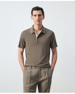 Mango Slim-fit Solid Polo Shirt - Gray