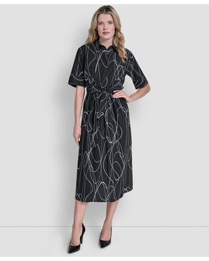 DKNY Collared Midi Shirt Dress - Black
