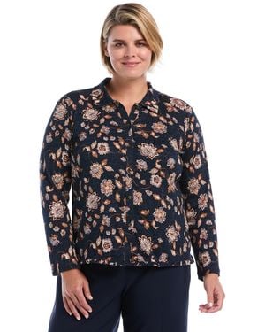 Rafaella Plus Size Floral Long-sleeve Button-up Blouse - Black