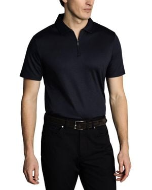 Charles Tyrwhitt Mercerized Cotton Short Sleeve Zipper Polo Shirt - Black