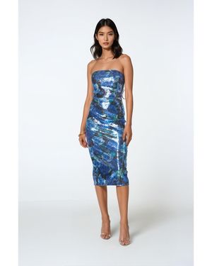 Bebe Sequin Strapless Midi Dress - Blue
