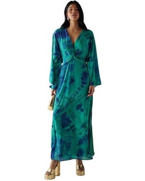 Warehouse Chiffon Wrap Knot Front Maxi Dress - Green