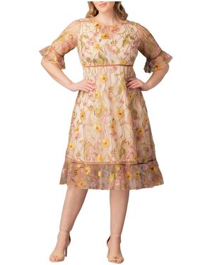 Kiyonna Plus Size Wildflower Embroidered Floral Mesh Dress - Natural