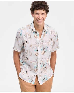 Club Room Hibiscus Short-sleeve Button-up Linen Shirt - White