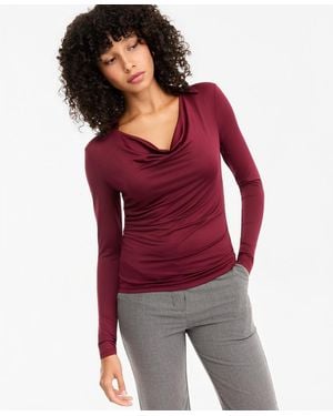 BarIII Cowl-neck Long-sleeve Top - Red