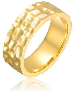 Rachel Glauber Bold 14k Plated Radiant Hammered Texture Band Ring - Metallic
