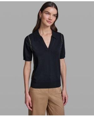 KARL LAGERFELD Short Sleeve Nailhead Trim Sweater - Blue