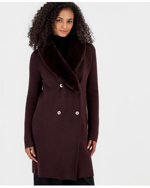 Tahari Milano Stitch Double-breasted Faux Fur Shawl Collar Jacket - Purple