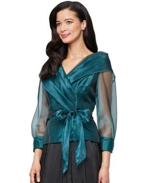Alex Evenings Petite Tie-front Tulle Top - Blue