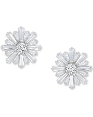 Macy's Cubic Zirconia Round & Baguette Flower Stud Earrings - Metallic
