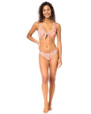 Raisins Eli Printed Scoop Neck Swim Bikini Top Pull On Swim Bottoms - Orange