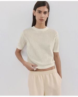 Mango Lace Accents Short-sleeved Knitted Sweater - Natural