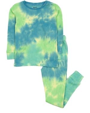 Leveret Kids Matching Family Two Piece Cotton Long Sleeve Tie Dye Pajamas. - Blue