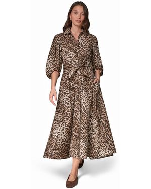 Donna Karan Weekend Leopard-print Voile Cocoon-sleeve Midi Shirt Dress - Brown