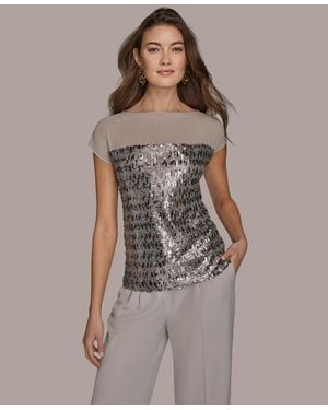 Donna Karan Embellished Short-sleeve Top - Brown