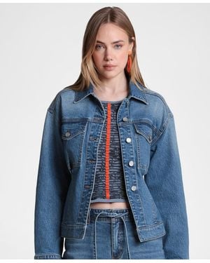 Avec Les Filles Cotton-blend Back Cinch Denim Jacket - Blue